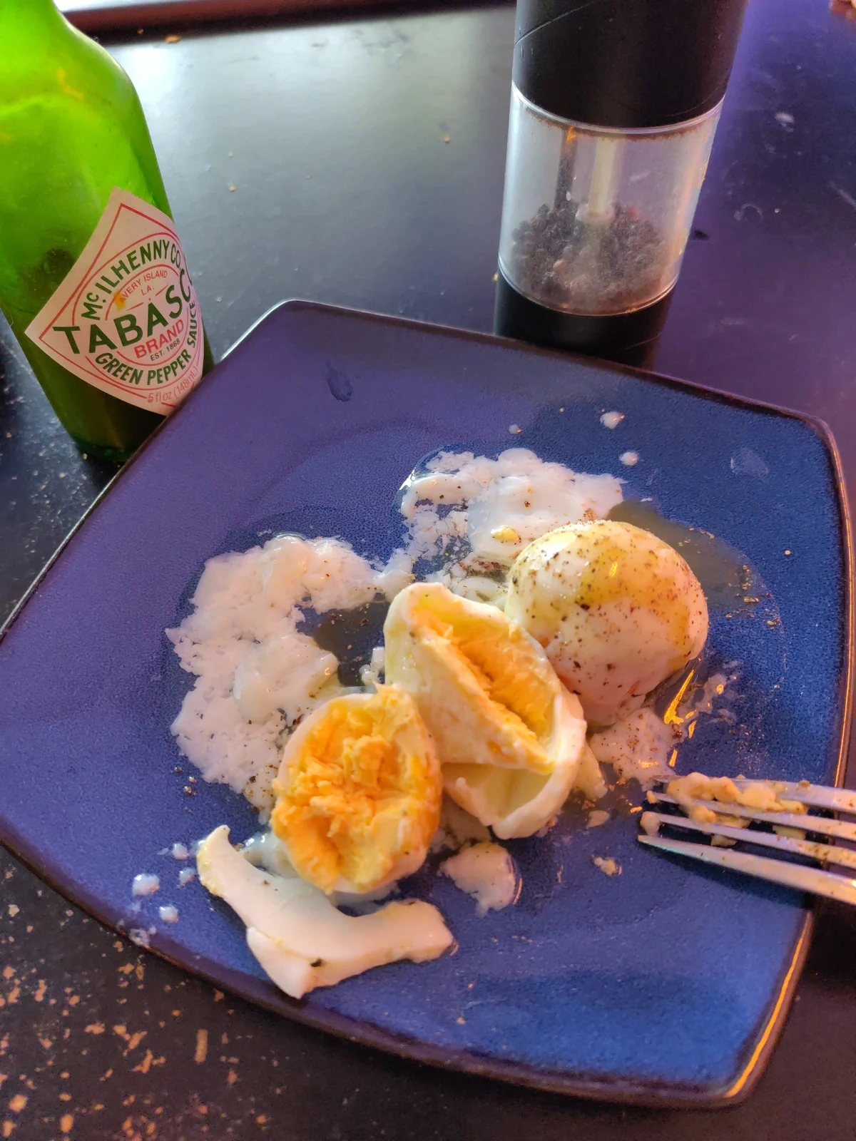 Cross-section showing overcooked yolk, undercooked white